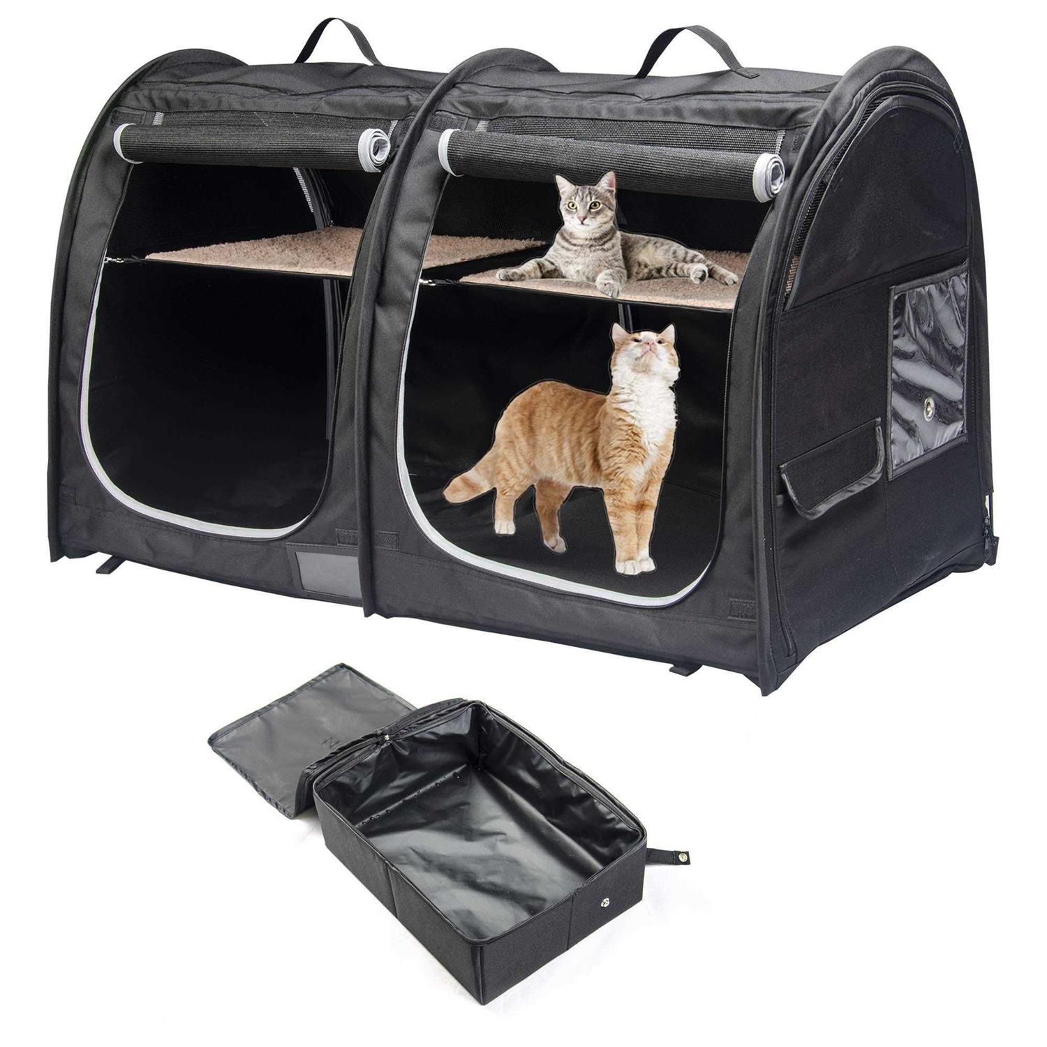 Mispace Portable Twin Compartment Show House Cat Cage/Condo Easy to Fold &amp; Carry Kennel - Pet Supplies online store