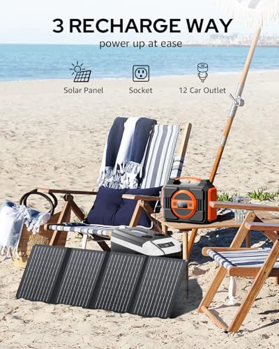 Solar Powered Generator 300W Rated, Portable Solar Generator Power Station with Solar Panels 40W Included