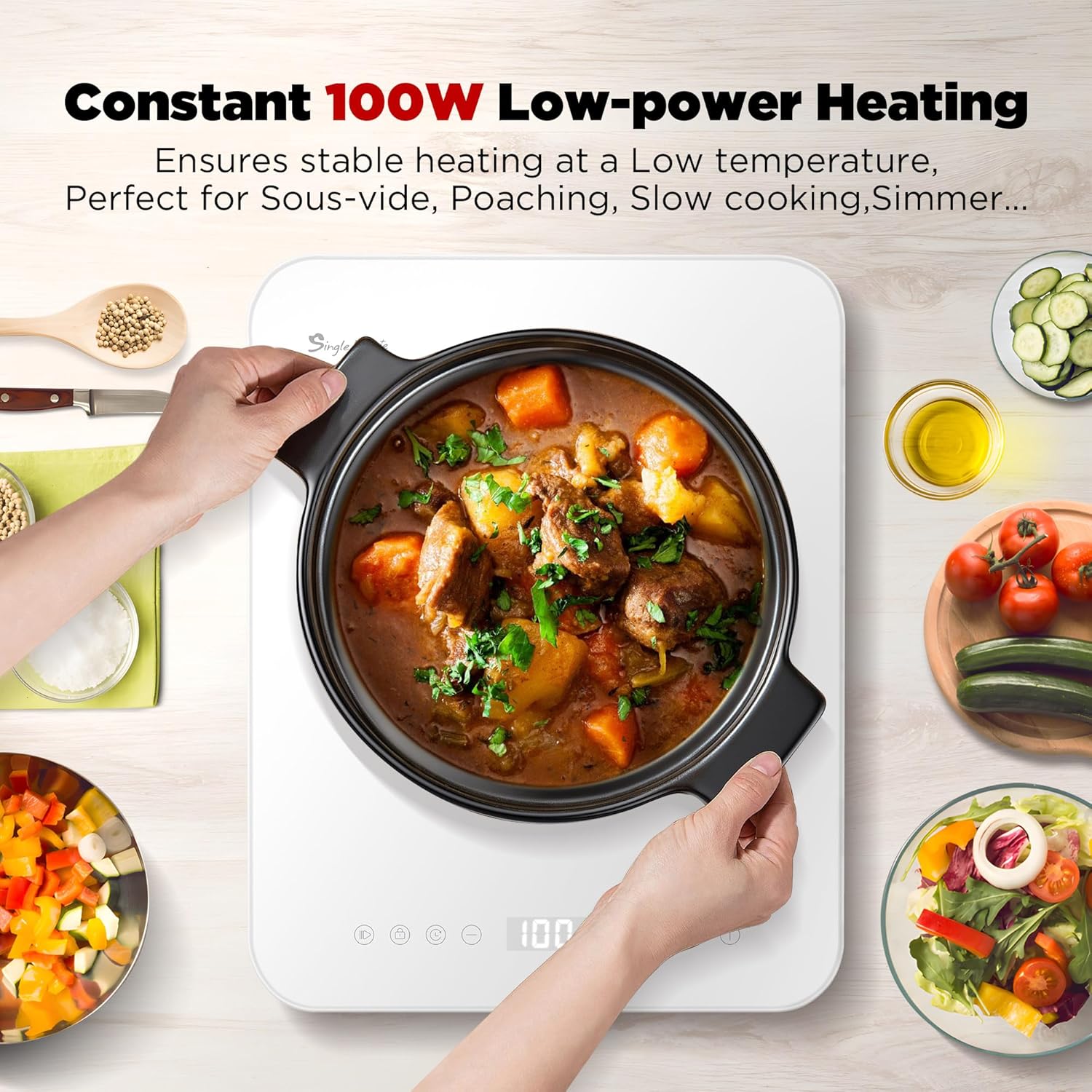 Portable Induction Cooktop, Countertop Induction Burner 0.9" Ultra-thin, Low Noise, 1200W Induction Hot Plate with Multi-safety Protection