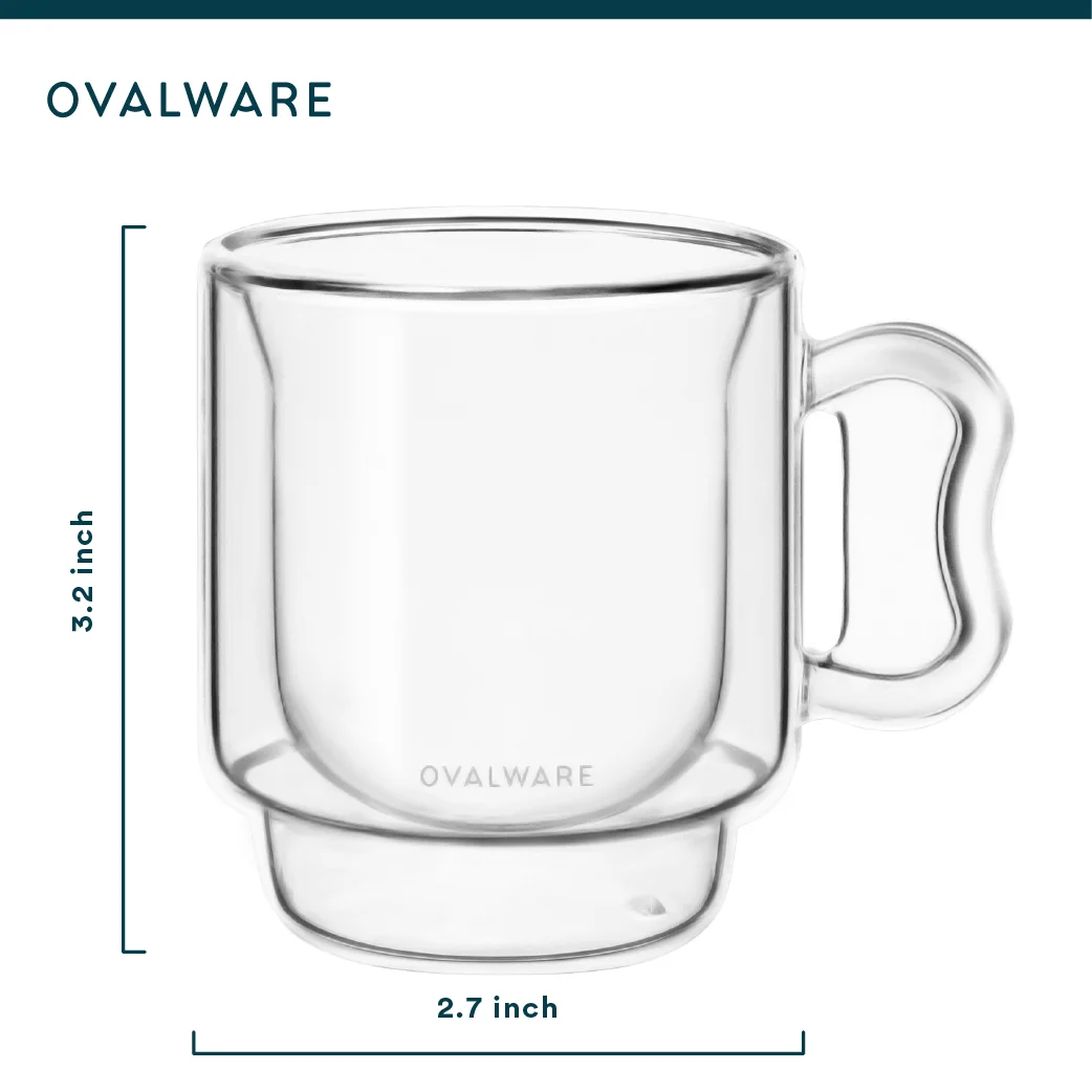 Ovalware RJ3 Double-Walled Espresso Coffee Set of 2 Clear Borosilicate Glass Cups 4oz/120ml