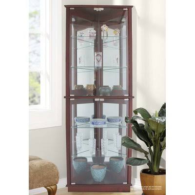 Andover Mills Randalstown Lighted Corner Curio Cabinet, Walnut