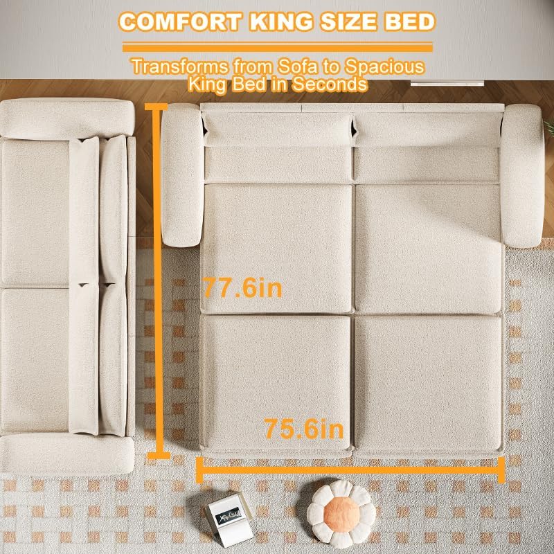 93" King Pull Out Sofa Bed, 3 in 1 Convertible Sleeper Sofa Couch, Comfy 3 Seater Sleeper Bed with 2 Pillows