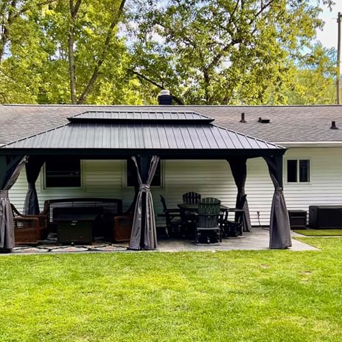 Domi 10' x 10' Hardtop Gazebo Outdoor Metal Gazebo with Galvanized Steel Double Roof Canopy, Curtains and Netting for Patio, Backyard, Deck