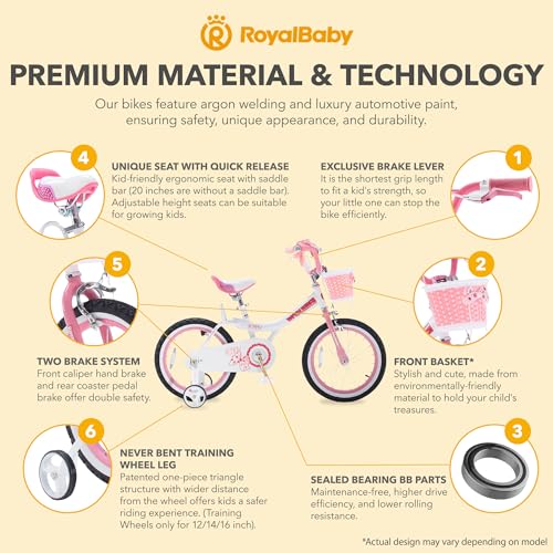 Royalbaby Princess Girls Kids Bike 12 14 16 18 20 Inch Children Bicycle with Basket for Age 3-12 Years