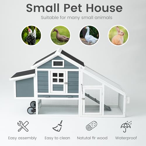 TAKUKA Outdoor Rabbit Hutch, Small Animal Wooden Chicken Coop with Nest Box