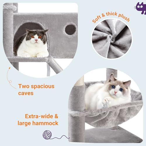 Allewie 81 Inches Tall Cat Tree/Multi-Level Large Climbing Tree House and Towers for Big Feline/Condo and Hammock/Scratching Post/Wide Base/Dark Grey