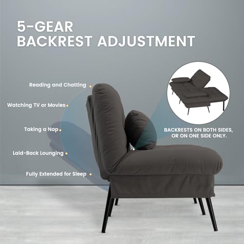 COMHOMA Convertible Futon Sofa Bed, 68″Fabric Futon Couch with Adjustable Backrest, Folding Futon Sleeper Recliner for Living Room Furniture (Black)