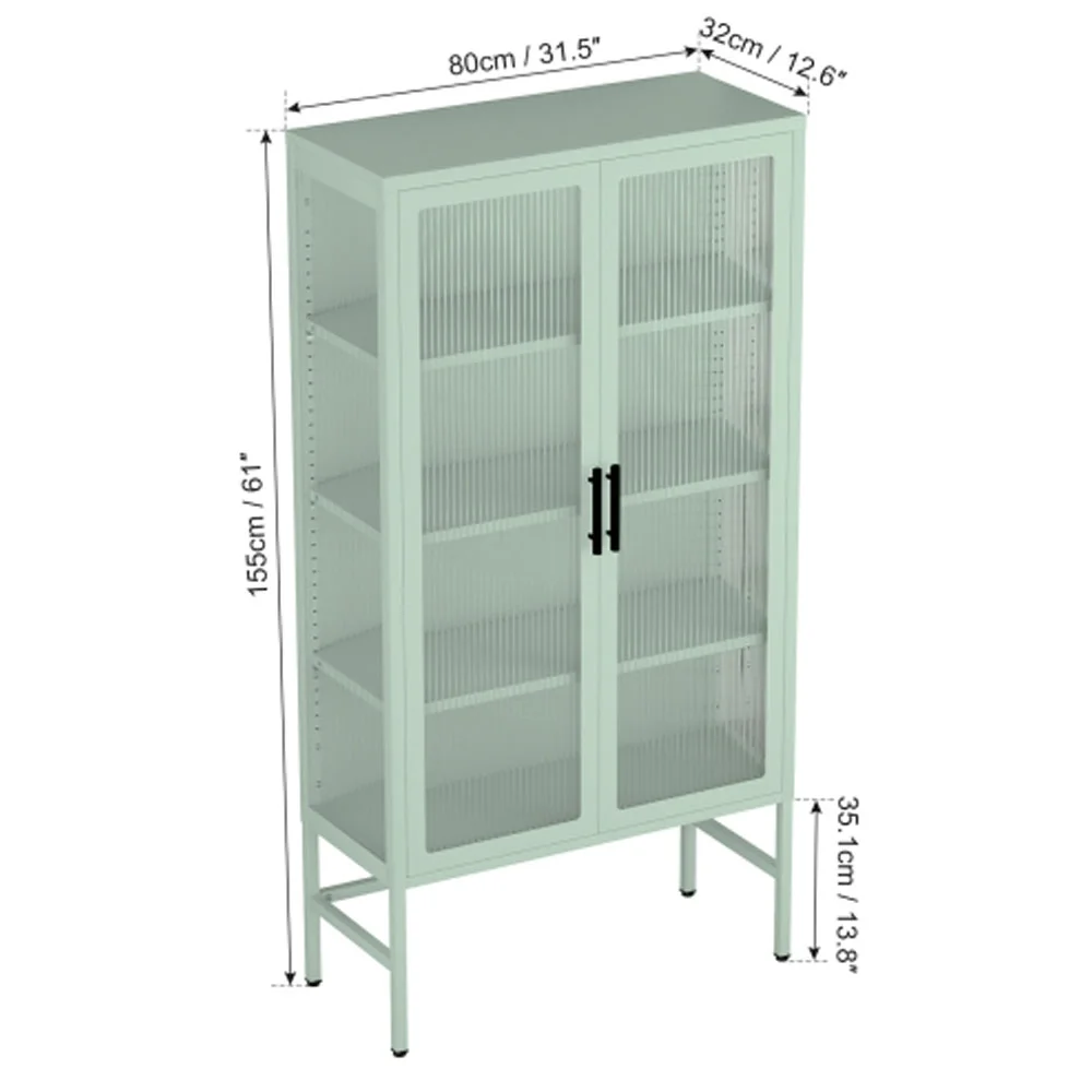 Double Glass Door Storage Cabinet with Adjustable Shelves and Feet Cold-Rolled Steel Sideboard Furniture, Mint green - Radiant Selections
