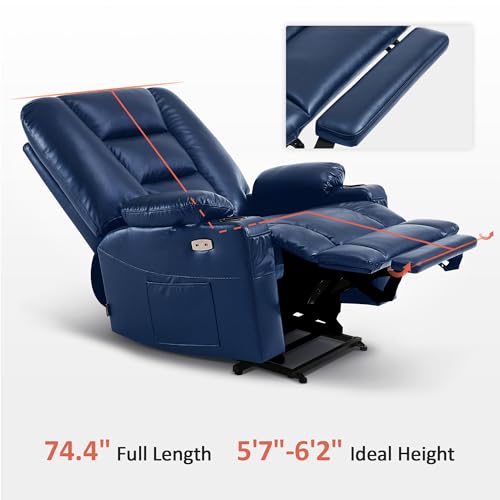 MCombo Small Power Lift Recliner Chair with Massage and Heat for Petite People, Cup Holders, USB Ports, Side Pockets, Faux Leather 7569 (Small
