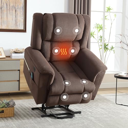 Power Lift Chair with Heat and Massage, Electric Wooden Frame Power Recliner Chair for Elderly with Side Pocket, USB Charge Port, Easy to Assemble