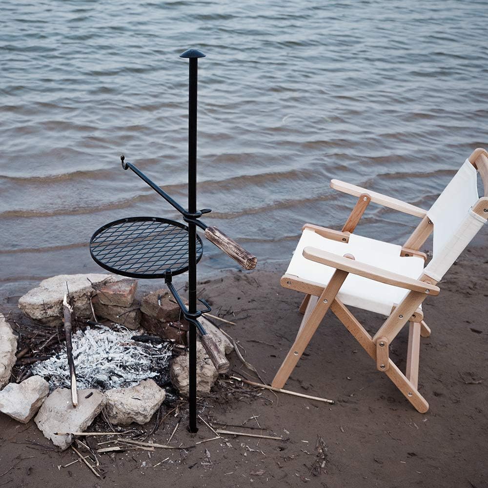 2in1 Swivel Campfire Grill Gate, Adjustable Camping Grill Grates Over Fire Pit, Heavy Duty Camp Fire Cooking Equipment for Outdoor
