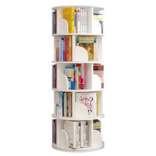 2/3/4/5/6 Tier Revolving Bookshelf Revolving Bookcase 360° Display Rack White Bookshelf Rotating Round Bookcase Wooden for Living Room