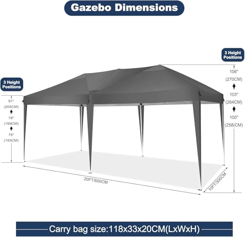 COBIZI Canopy 10x20 Pop Up Canopy Tent with 6 Sidewalls Party Tents for Parties Weddings Backyard Waterproof Canopy Outdoor Commercial Canopy Event