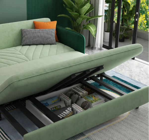King Bed Sofa Green Upholstered Convertible Sofa