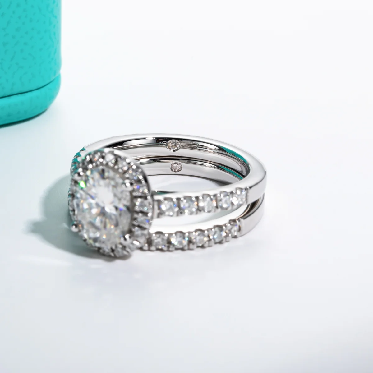 AnuClub Moissanite Engagement Ring,14K White Gold Plated Sterling Silver Promise Wedding Band Bridal Set for Women