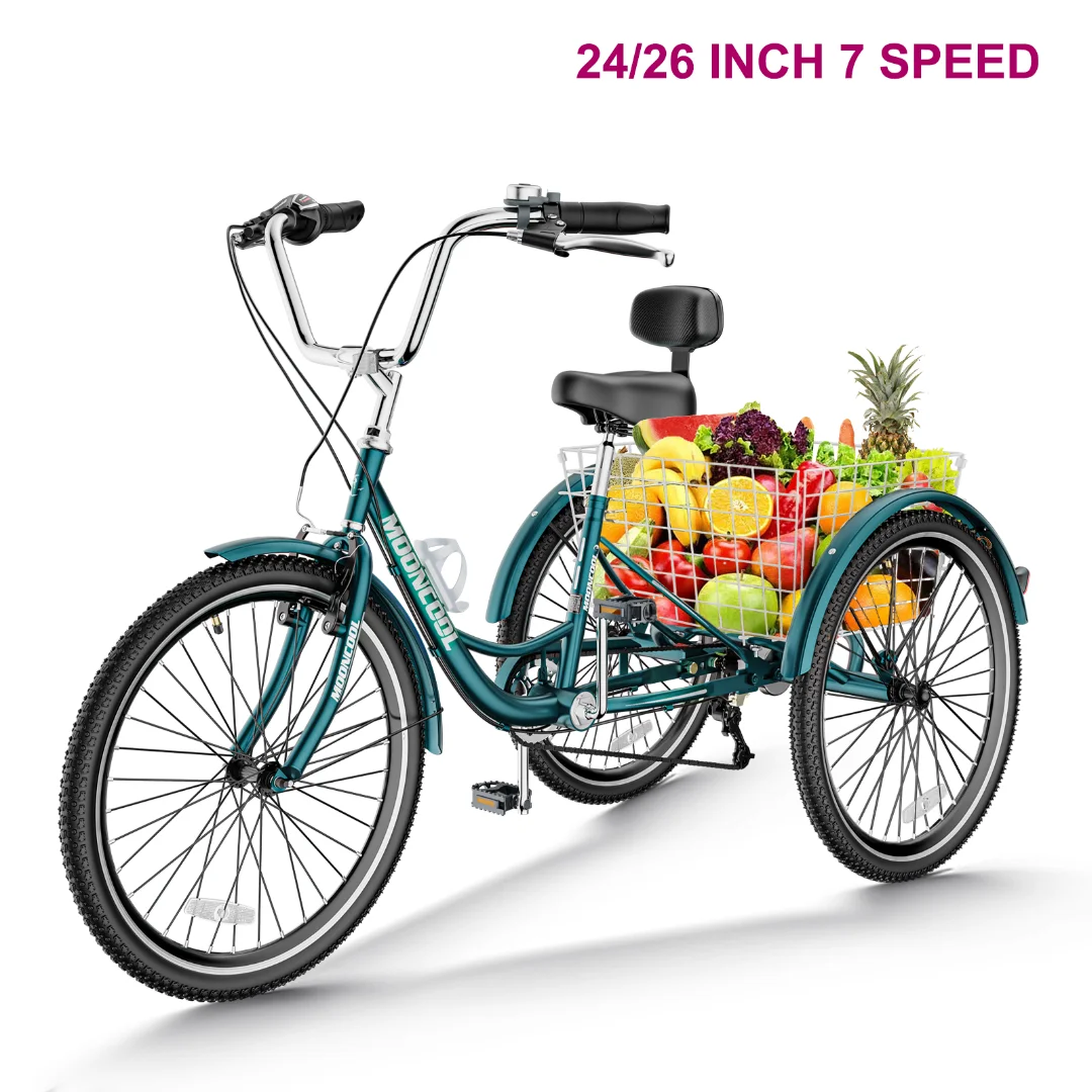 Docred Adult Tricycle 7 Speed 24 Inch Three Wheel Bike Cruiser Trike for Men/Women/Seniors