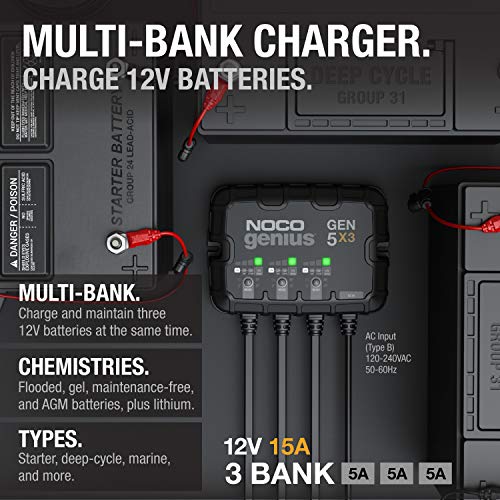 NOCO Genius GEN5X3: 3-Bank, 15A Onboard Battery Charger - 5A Per Bank