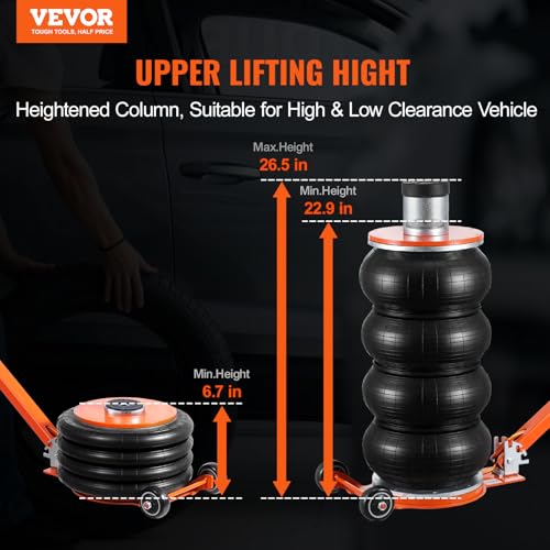 VEVOR Air Jack, 6 Ton/13000 lbs Quadruple Bag Air Jack, Lift up to 26.5", with Heightened Column & Adjustable Handle, Thick Rubber Pad