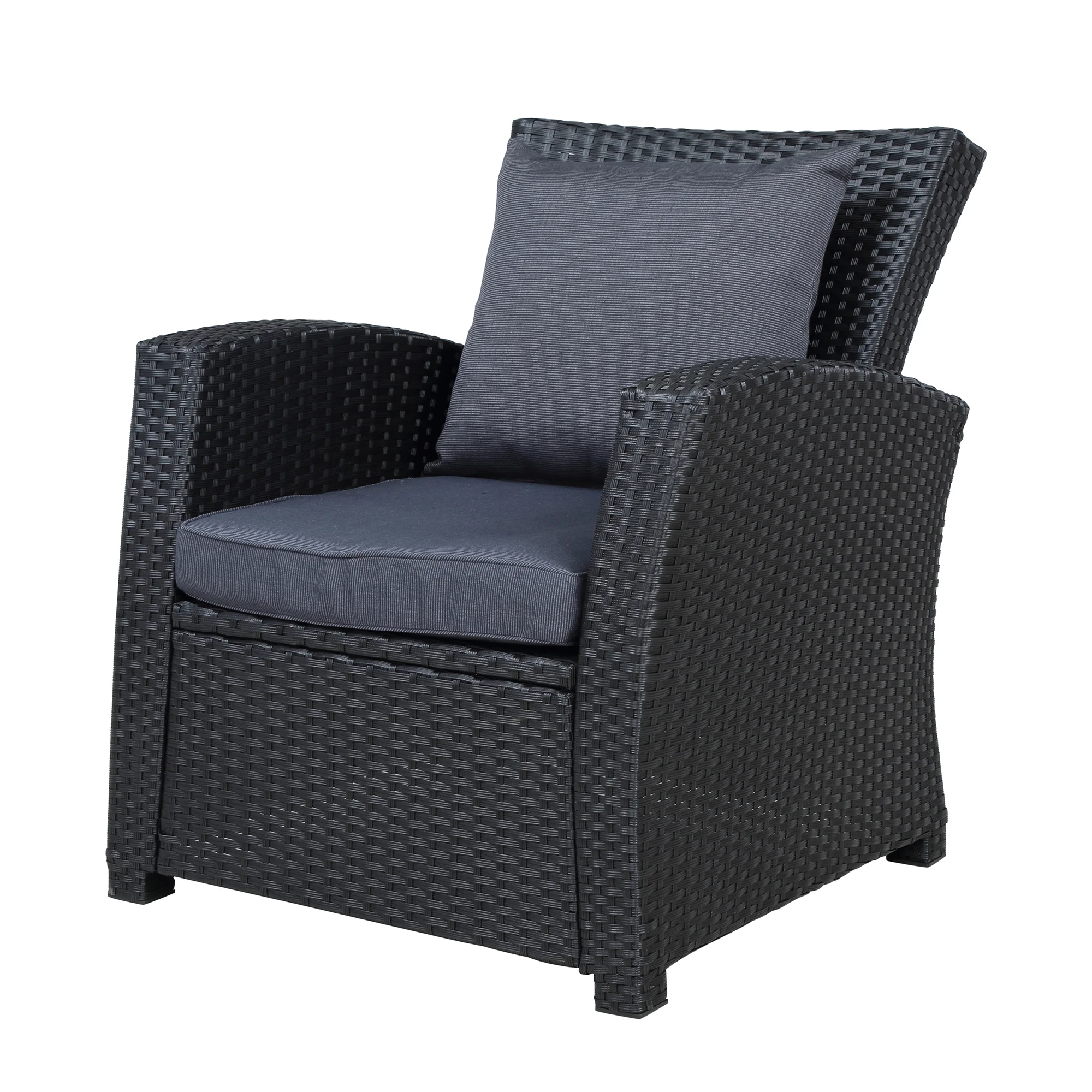 Outdoor 4-Piece Conversation Sofa Set, Patio Wicker Rattan Sectional Furniture Dining Sets with Wood Table Armchairs and Dark Gray Cushions