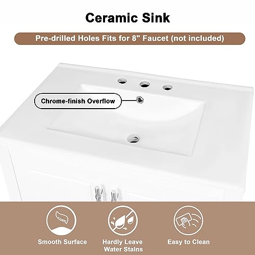 P PURLOVE 30" Bathroom Vanity with Sink,Modern Bathroom Combo Set,Bathroom Vanity Cabinet 30 inch with Door and Drawers