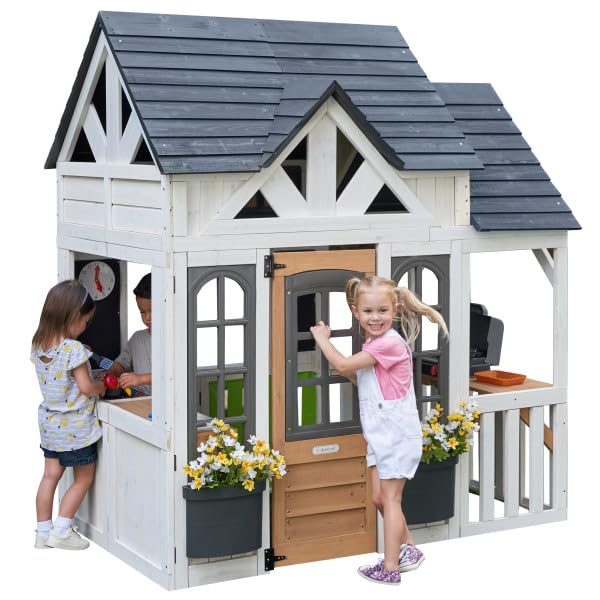KidKraft Lantana Lane Outdoor Wooden Playhouse with Kitchen and Flap Door