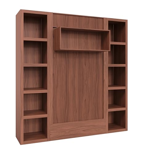 Oakland Living Easy-Lift Queen Murphy Wall Bed in Brown Wood Grain with Two Bookshelves