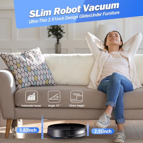 Robot Vacuum and Mop Combo for Large Homes & Pet Hair – Smart App/Voice, 2300Pa Sucktion, 120Min Clean, Ultra-Thin 2.87" Design