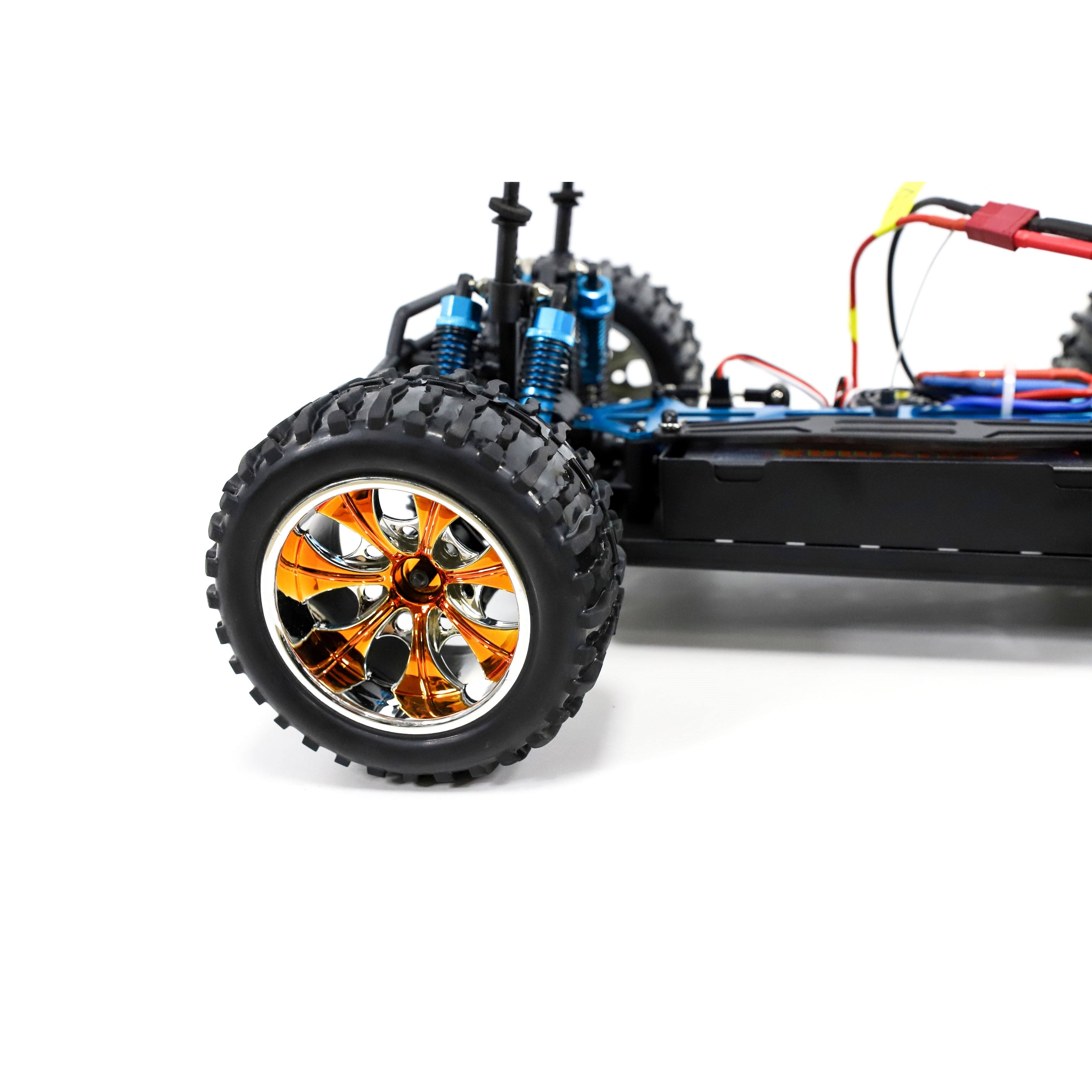 Aleko Rccar05 Brushless Pro Off-Road 4WD Electric Powered RC Truck - 1:10 Scale - Light Blue and Yellow Flame Design