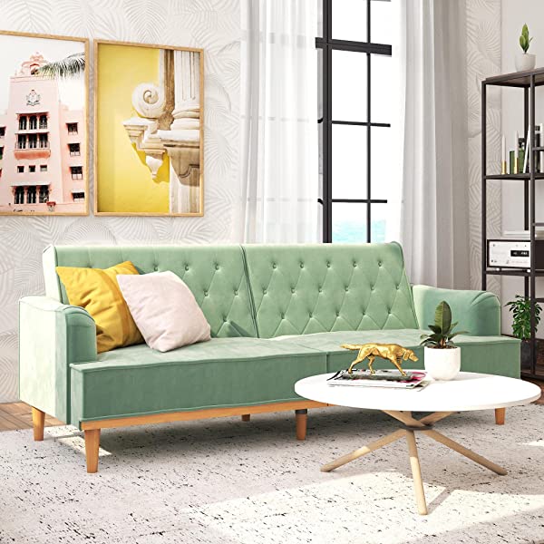 Mr. Kate Stella Vintage Convertible Sofa Bed Futon, Tan Linen