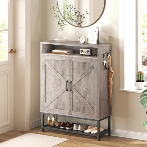 Shoe Storage Cabinet, Farmhouse Shoe Cabinet for Entryway, 6-Tier Shoe Organizer with Doors and Shelves