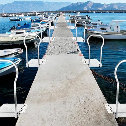 Folding Boat Boarding Platform with Handrail 500LBs Load Dock Step Dock Extension Ramp to Step Up Down Non-Slip Heavy Duty Steel rustproof with