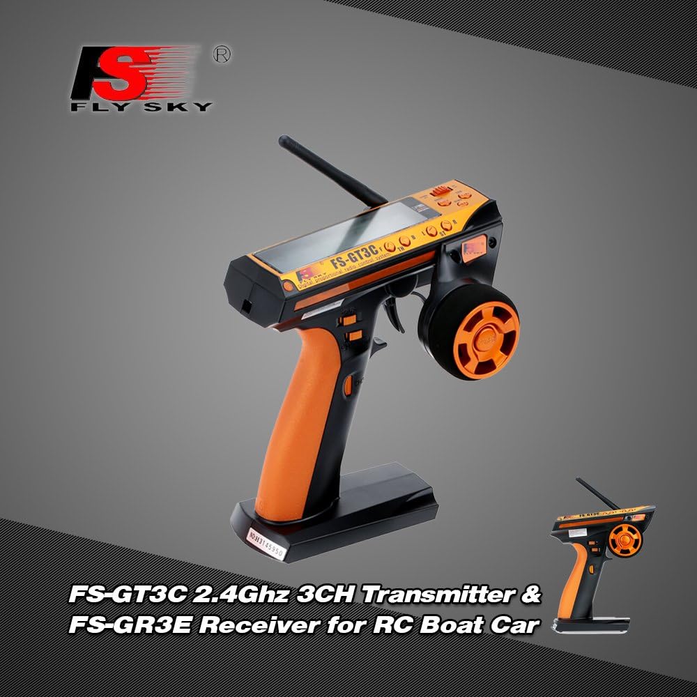 GoolRC Flysky FS-GT3C RC Transmitter 2.4Ghz 3CH LCD Remote Controller with FS-GR3E Receiver for RC Car Boat (Yellow)