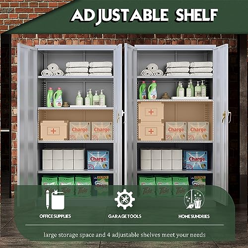 Greenvelly Metal Storage Cabinet, 72" Black Locking Metal Garage Storage Cabinet with Doors and 4 Adjustable Shelves