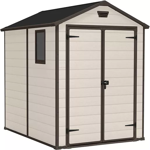 Keter Manor Outdoor Garden Storage Shed, Beige, 4 x8、6 x 8 ft