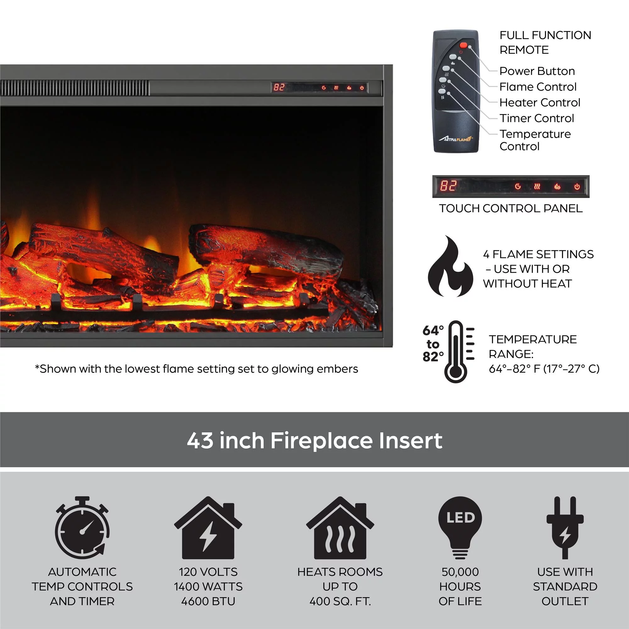 Elmcroft Wide Mantel with Linear Electric Fireplace, Charred Oak