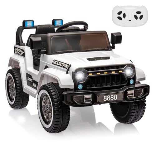 Ride on Truck Car w/Remote Control, 12V Kids Electric Vehicles w/Spring Suspension, 3 Speeds, LED Lights, Music, MP3, Ride on Toys for Boys Girls