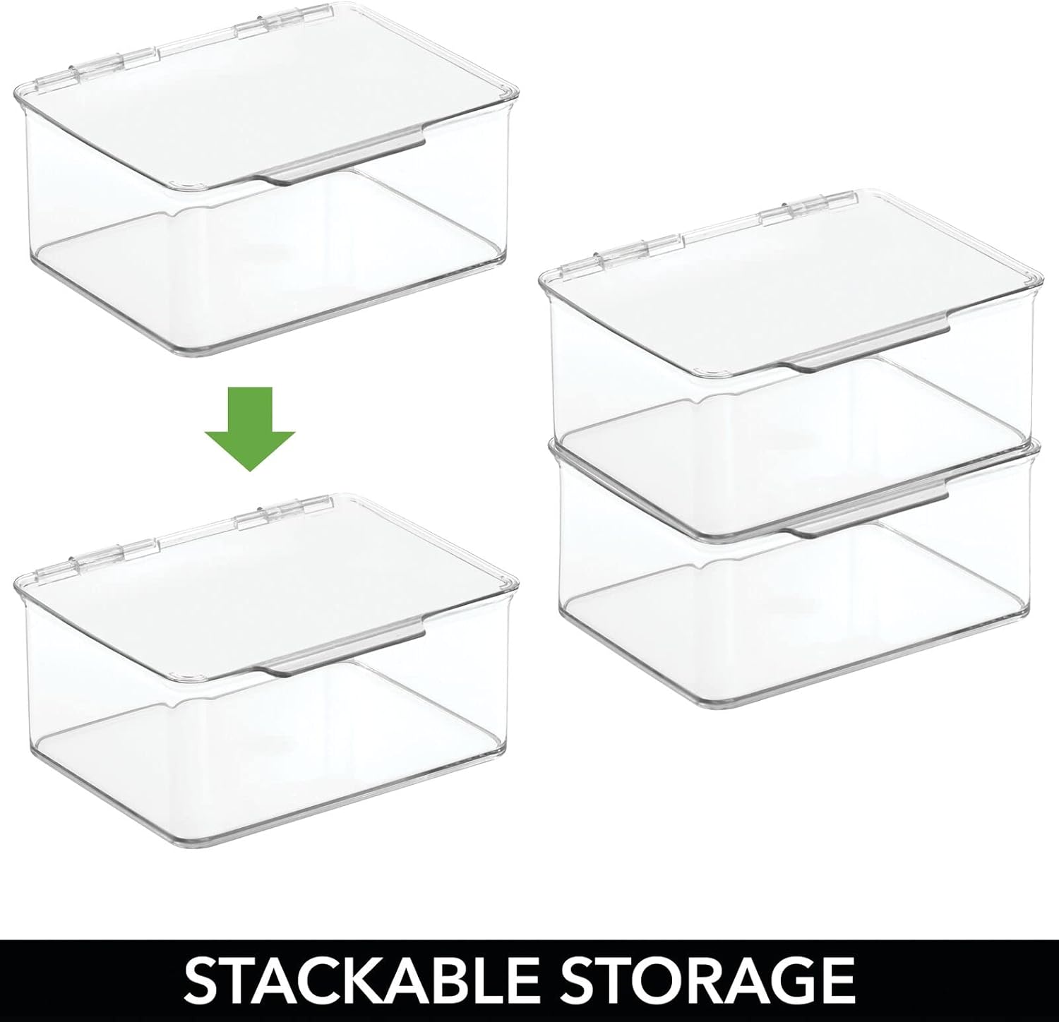 mDesign Plastic Stackable Compact Rectangular Storage Bin, Drawer or Cabinet Organizer with Lid, Container Box for Organizing Art Puzzles, Crayons