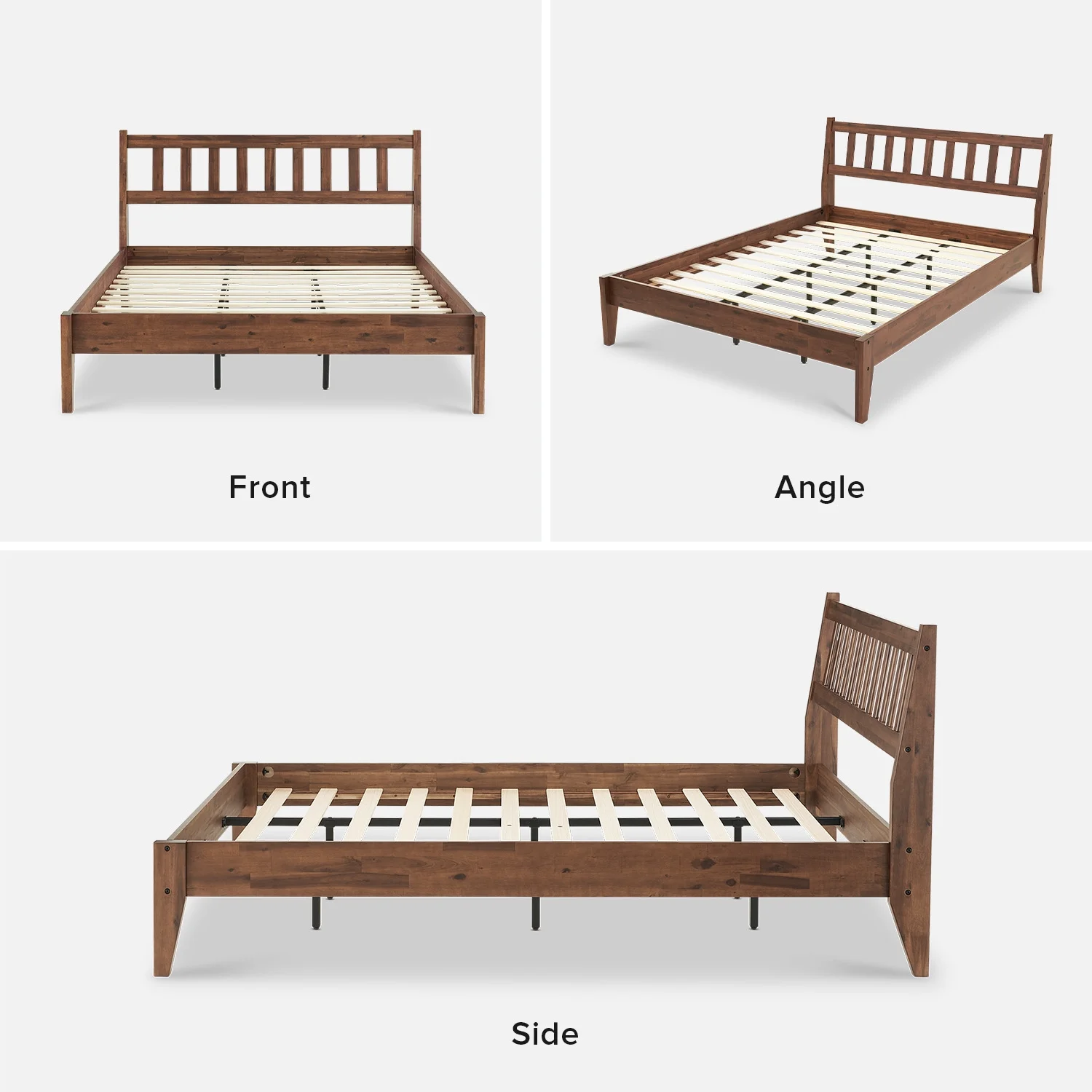 Mopio Ted Queen Bed Frame with Headboard, Full Size Bed Frame, Mid Century Modern Acacia Solid Wood Platform Bed Frame, Wooden Bed Slats