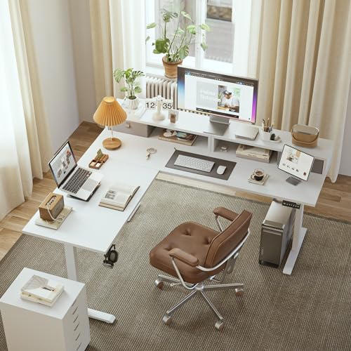 Agilestic L Shaped Electric Standing Desk with 2 Drawers, 63 Inch Ergonomic Adjustable Height Desk with Storage