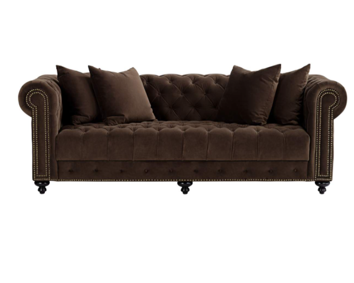 Jules 90"W Chocolate Brown Velvet Tufted Chesterfield Sofa