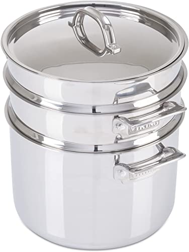 Viking Culinary 3-Ply Stainless Steel Pasta Pot, 8 Quart, Includes Pasta & Steamer Insert, Dishwasher, Oven Safe