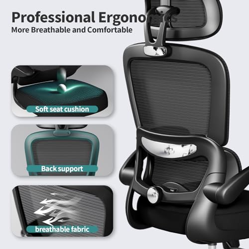 TRALT Office Chair Ergonomic Desk Chair, 330 LBS Home Mesh Office Desk Chairs with Wheels, Comfortable Gaming Chair