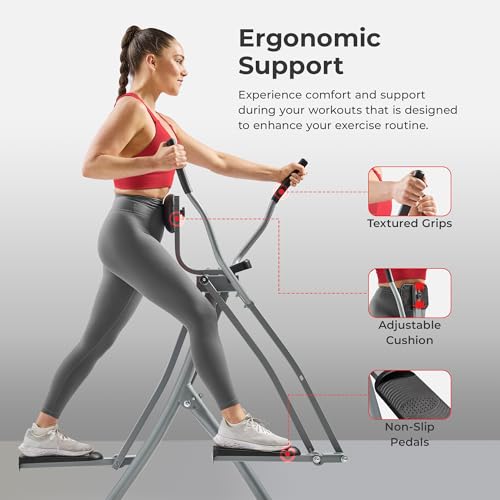 Sunny Health & Fitness Smart Air Walk Elliptical, Foldable Machine w/ 30-INCH Stride, Cardio Cross Trainer Glider for Home Exercise