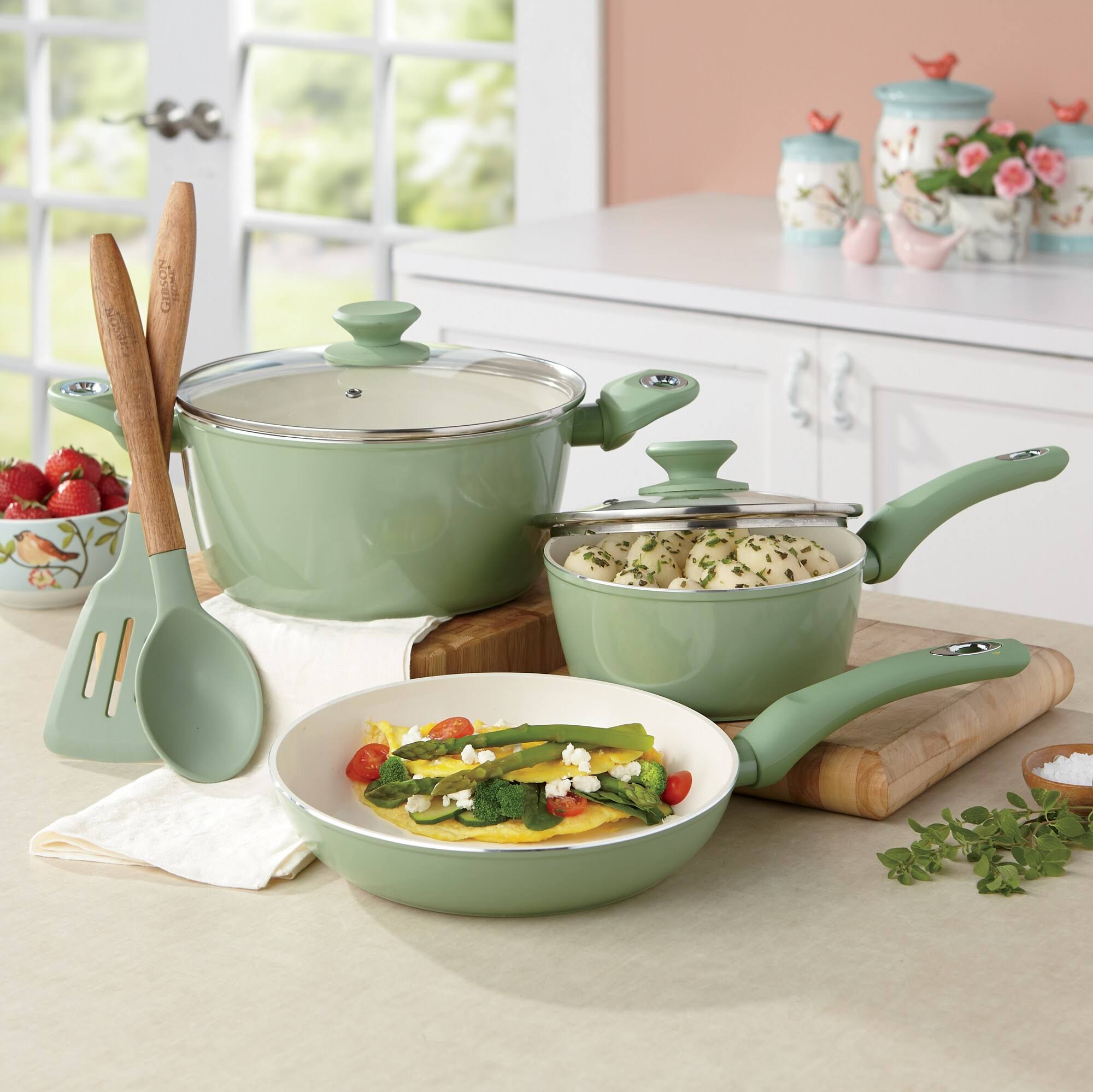 Gibson Plaza Cafe 7 Piece Cookware Set - Mint