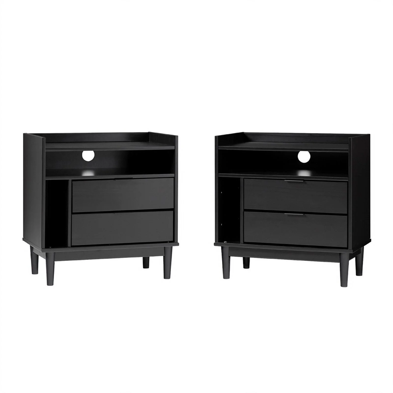 25" Solid Wood 2-Drawer Night Stand with Gallery - 2PK - Black