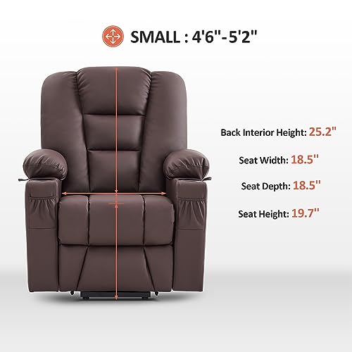 MCombo Small Power Lift Recliner Chair with Massage and Heat for Petite People, Cup Holders, USB Ports, Side Pockets, Faux Leather 7569 (Small