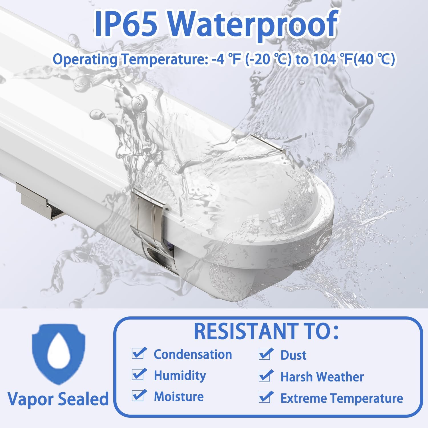 4FT LED Vapor Tight Light Fixture, 60W-50W-40W Power Selectable 5000K, IP65 Waterproof Industrial Surface Mount LED Shop Lights for Carport, Garage