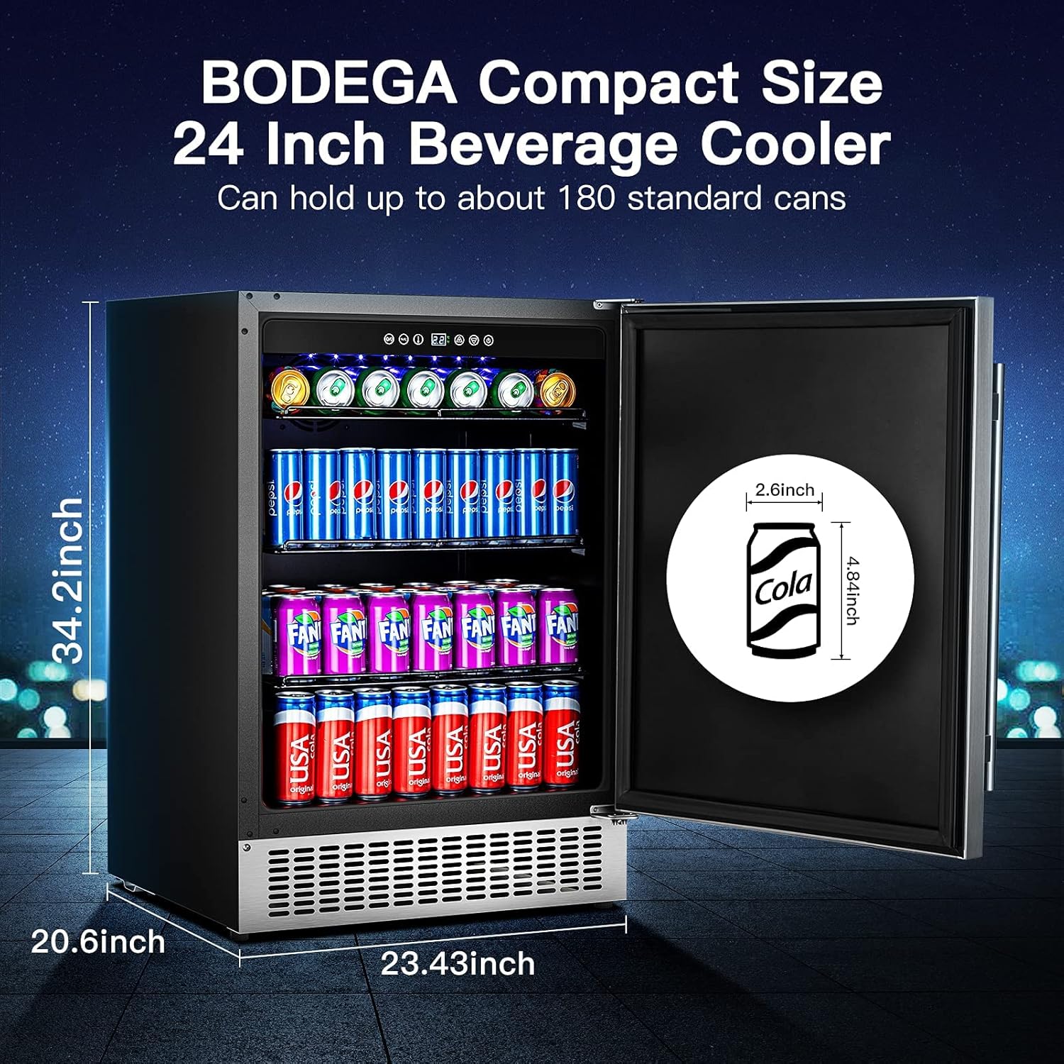 BODEGA Beverage Cooler 24 Inch, Built-in and Freestanding Beverage Refrigerator 180 Cans