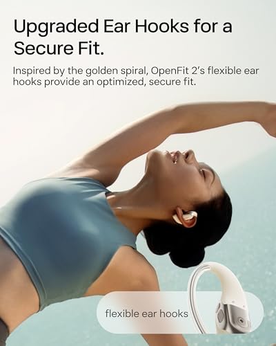 SHOKZ New OpenFit 2 Open-Ear Headphones, True Wireless Bluetooth Earphones with Microphone, Earhook Earbuds with 48 Hours of Playtime, Fast Charging