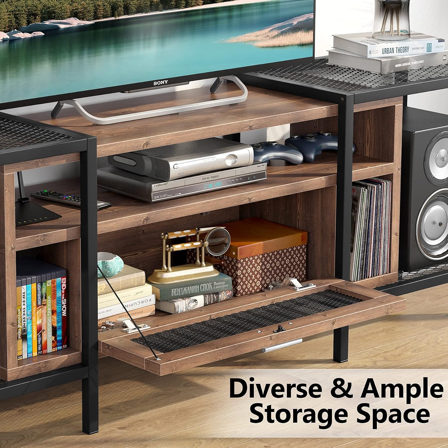 Tribesigns 75 Inch TV Stand for TVs Up to 85 inch, Console Table Entertainment Center with Storage Cabient and Shelves for Living Room